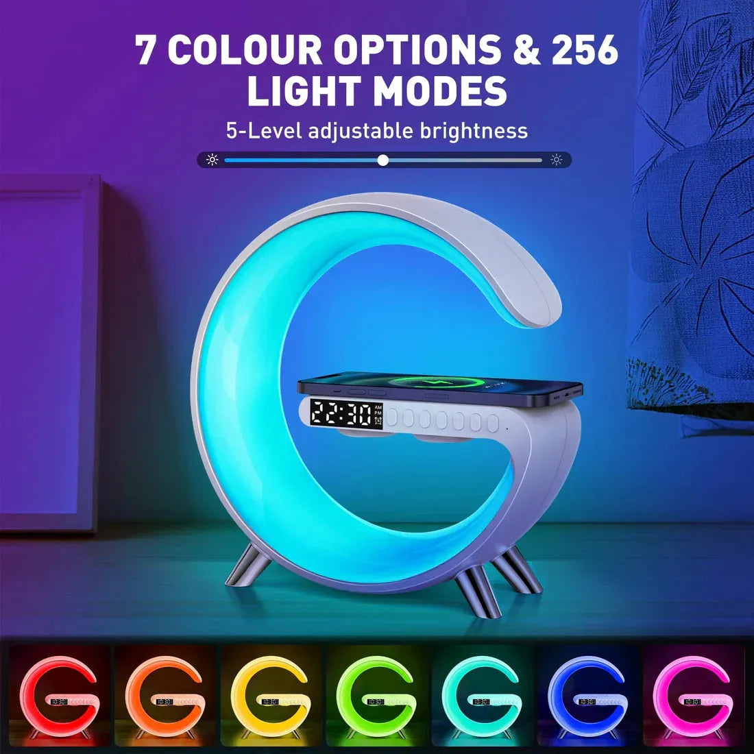G shaped Lamp - Bluetooth Speaker- Wireless Charger & Digital Clock